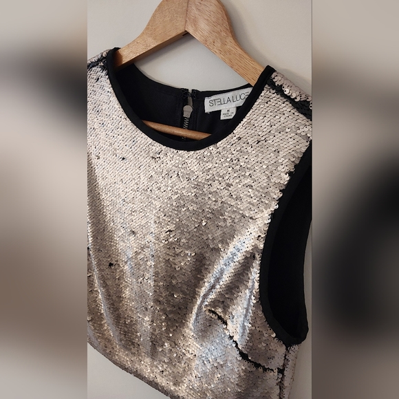 Medium Stella Luce Silver and Black Sequin Crop Top - Picture 7 of 7